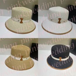 Fashion Flat Straw Bucket Hat Outdoor Sunscreen Hat Letter Print Breathable Fisherman Cap for Women