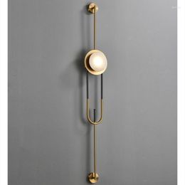 Wall Lamp Postmodern Retro Living Room LED Bedroom Bedside Corridor Wrought Iron Marble Material Classical Decorative Lighting