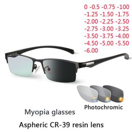 Sunglasses Frames Sun Pochromic Myopia Eyeglasses Optical Men student Finished Myopia Eyewear prescription Glasses Frame Half Rim -1.0 -4.0 230302