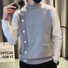 Men's Sweaters Fall Fake Two Pieces Contrasting Colors Pullover Sweater Streetwear Hip Hop Casual Outerwear Tops Men turtleneck Sweater 230302