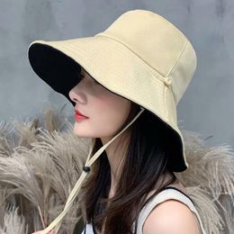 Wide Brim Hats Female Sun Hat With Windproof String 2023 Summer Fashion Solid Color All Match Foldable Outdoor Anti-UV Sunhat