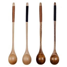 Coffee Scoops 6Pcs Wooden Tea Spoon Long s Small Teaspoon Set Wood Honey Dessert Drink Stirrer Teaspoons Tableware 230302