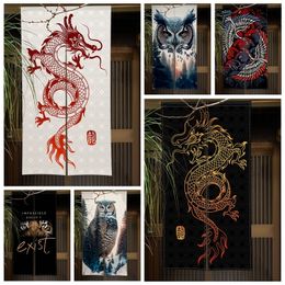 Sheer Curtains Japanese Style Door Curtain Panel Traditional Chinese Dragon Owl Tiger Painting Tapestry Room Divider For Kitchen 230302