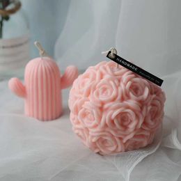 1pcs Flower Shape Rose Scented Home Geometric Decoration Ball Wax Fragrance Candle Gift