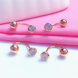 Stud Earrings 585 Purple Gold Plated 14K Rose Inlaid Crystal Bead U-Shaped For Women Classic Style Fashion Party Jewellery