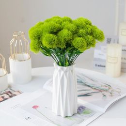 Decorative Flowers 5Pcs Green Silk Hydrangea Artificial Flower Pompon Vases For Home Decor Wedding Decoration Table Arrangement Fake