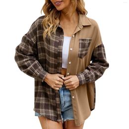 Women's Jackets Women's Casual Shirt Autumn Clothes Lapel Plaid Checked Jacket Vintage Cotton Long Sleeve Loose Harajuku Coats Tops