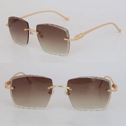 Fashion Metal Rimless 0061O Sunglasses for Women Designer Diamond Cut Sun Glasses Protection Outdoor Design Gold Sunglass Optical Size 60-18-135MM