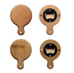 Creative Bamboo Wood Bottle Openers With Handle Coaster Refrigerator Magnet Decorative Beer SN5158