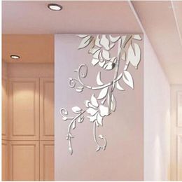 Wall Stickers Acrylic Mirror 3D DIY Leaves Modern Art Mural Living Room Decoration Tool