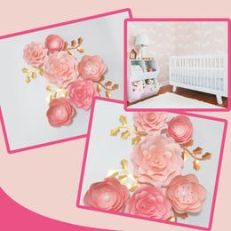 Decorative Flowers & Wreaths Handmade Baby Pink Rose DIY Paper Leaves Set Shower Backdrops Decorations Girls Nursery Wall Deco Video Tutoria