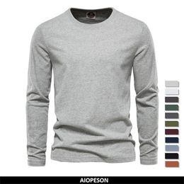 Magliette da uomo AIOPESON 100 cotone tinta unita manica lunga maglietta maschile o collo maglietta basic per abbigliamento intimo autunno inverno 230302
