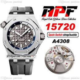 APF 1572 A4308 Automatic Mens Watch 4mm Brushed Steel Bezel Gray White Stick Dial Rubber Strap With Functional Quick Removal Endlinks Super Edition Puretime C3