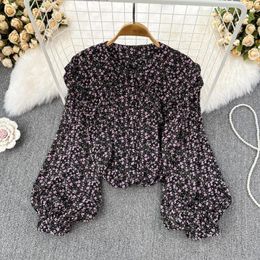 Women's Blouses Spring Casual Lantern Long Sleeve Women Almighty Floral Pring Peter-pan Collar Single Breasted Femme Shirts Tops Blusas