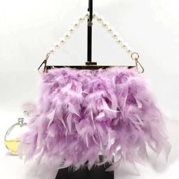 2022 Luxury Fashion Women's Bag Ostrich Fur Feather Tassel Evening Bags Ladies Day Clutches Party Wedding Purses Chain HandbagL230302