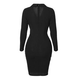 Casual Dresses Women Solid Office Sheath Dress Long Sleeve Soft Sexy Bodycon Cocktail Party Festive Knee Length Elegant Ladies Lapel