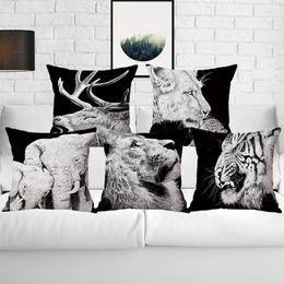 Pillow Lion Cover 3d Wild Animal Printed Funda Cojin Cotton Linen Decorative Case Sofa Chair Home Throw Pillows