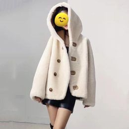 Women's Fur & Faux Winter Coat Women Natural Real Sheep Jacket Hooded Thick Warm Short Length Clothes Female Casual Style Both Sides To Wear