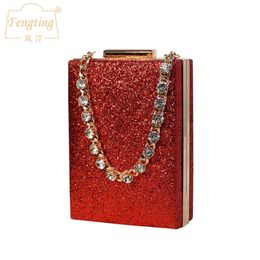 s Women's Box Sequin Wedding Clutch Diamond Chain Luxury Design Handbag New Bridal Evening Bag Small Party Purse gold B442L230302