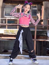 Stage Wear Children Hip Hop Costume Girls Jazz Dance Clothes Checkered Tops Black Hiphop Pants Modern Group Show Kpop Outfit BL9443