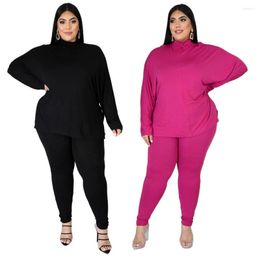 Women's Two Piece Pants Women's Autumn Plus Size Long Sleeve Turtleneck Top Slim Pencil Jogging Suit Sportswear 2 Set Direct Sal