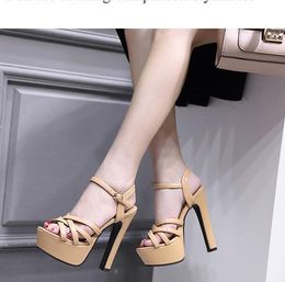 ladies sandals platform high heels sexy sandals black open toe heels 14cm block heel shoes party shoes for women tacones mujer