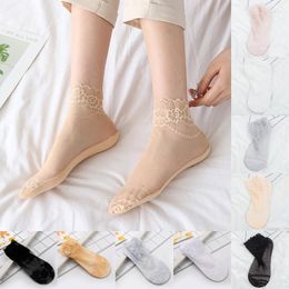 Women Socks Sock Slippers Leaves Lace Invisible Thin Ladies Boat Hollow Non-slip Shallow