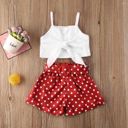 Clothing Sets Summer Toddler Baby Girl Clothes Solid Color Strap Bowknot Crop Tops Polka Dot Short Pants 2Pcs Outfits 1-6 Years