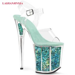 Dress LAIJIANJINXIA New Fashion Sexy Pole Dancing Shoes Summer 20 cm PVC Women Thin High Heels Sandals Buckle Strap Size 3446L230301