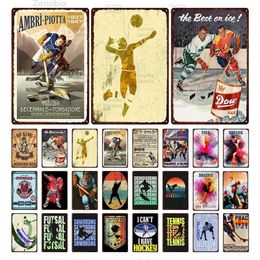 Sports Athlete Metal Painting Signs Volleyball Dance Yoga Ice Hockey Rugby Retro Tin Sign Shabby Plaques Gym Club Wall Plate Poster Decor 30X20cm W03