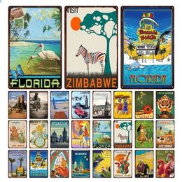 Vintage Retro Abstract Zimbabwe Florida City Metal Tin Sign Thailand Tourism Landscape Colorful Iron Poster Anti-Fading Decor personalized metal signs 30X20 w01