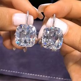 Chic Women's Drop Earrings Silver Colour With Big CZ Stone Gorgeous Female Party Jewellery Anniversary Gift Earring for Girl