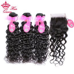 Brazilian Vrigin Hair Weave Bundles With Lace Closure Human Raw Hair Bundle Deal With Closure Water Wave Bundles Queen Hair Products