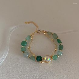 Strand Women's Charm Korean Style Double Layer Hand Chain Elegant Green Beads Bracelet Trendy Vintage Bracelets Exquisite Jewellery