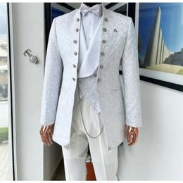 Men's Suits & Blazers White Jacquard Design 3 Pieces Men Wedding Formal Blazer Man Tuxedos Groom Suit (Jacket Vest Pant) Custom Made