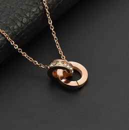 Double Ring Rose Gold Titanium Steel Necklace Pendant Female Niche Simple and Light Luxury Design Clavicle Necklace Accessories