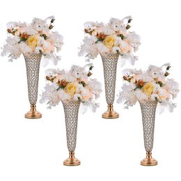 decoration crystal trumpet Vases Wedding Table Centerpieces Metal Event Floor Road Lead Flowers Holders Crystal flowers pot Stand imake631