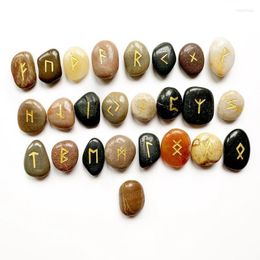 Decorative Figurines Natural Riverstone Rune Stones Set Tumble Viking Runes Nordicas Amulet River Stone Divination Crafts 25pcs