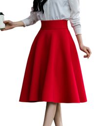 Skirts XS5XL Women High Waisted Female White Knee Length Bottoms Pleated Saia Midi Pink Black Red Blue Burgundy 230302
