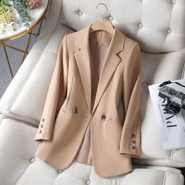 Women's Suits Blazers Women Blazer Vintage Notched Collar Pocket Autumn Fashion Office Blazers Double Breasted Female Casual Jackets Suits Coat 230302