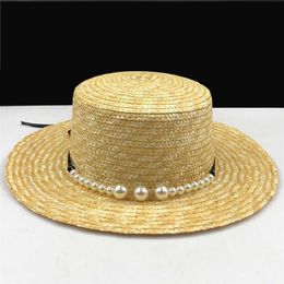 Wide Brim Hats simple Straw Summer Women Boater Beach Sun Hat For Elegant Lady Queen Fashion Bowknot Round Top Flat Homburg Fedora Caps J230301