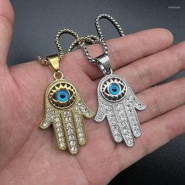 Pendant Necklaces Hip Hop Bling Iced Out Solid Stainles Steel Blue Eyes The Hand Of Fatima Pendants For Men Rapper Jewelry Drop