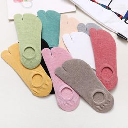 Women Socks Short Candy Colour Split Toe Non Slip Solid Cotton Tabi Female Japanese Low Cut Invisible Boat With Toes