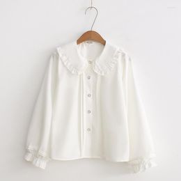 Women's Blouses Women's Doll Neck Long Sleeve Shirt Ruffle White Japanese Cute Lolita Camisas Mujer Korean Fashion Drop