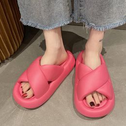 Slippers 2023 Thick Platform Eva Soft Family Women's Candy Colour Flat Sandals Summer Anti-slip Beach Flip-flop