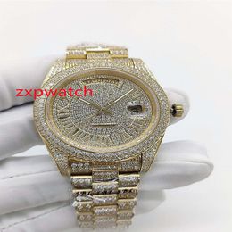 40MM Hip Hop gold Diamond Watches 904 Stainless Steel Watch diamonds Face with Diamond Strap Automatic mens Wristwatch338g
