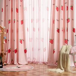 Curtain Cute Strawberry Curtains For Living Room Bedroom Print Pink Girl Kids Tulle Sheer Window Treatment