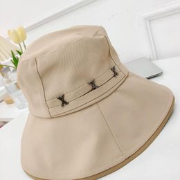 Wide Brim Hats Spring Bucket-hats For Women Big Sun Hat Lady Letters Iron Sign Sunshine Fisherman Caps Outdoor Female PanamaWide