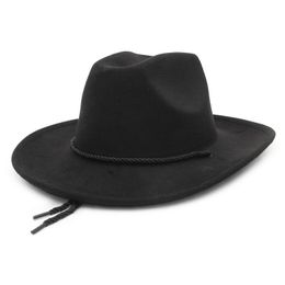 Berets Black Women Men Fedoras Hat Women's Felt Panama Windproof Rope Jazz Western Cowboy Street Fedora SombrerosBerets