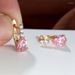 Backs Earrings Charming Women Pear Cut Pink Zircon Stone Clip For Luxury Wedding Earring Girls Jewellery Anniversary Gift
